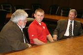 Craig & Vinnie Hancock (Olympic Gold Medalist) visiting with JU President, Dr. Kerry Romesburg (11-16-2012)